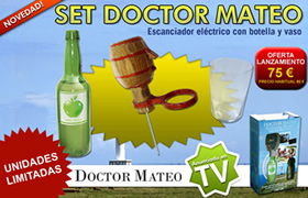 pack doctor mateo de escanciador de sidra con botella de sidra y vaso de sidra 